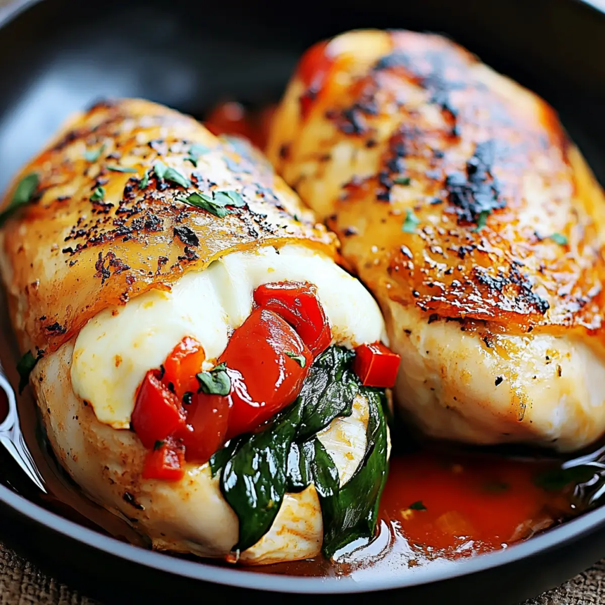 Juicy Roasted Red Pepper Spinach Mozzarella Stuffed Chicken