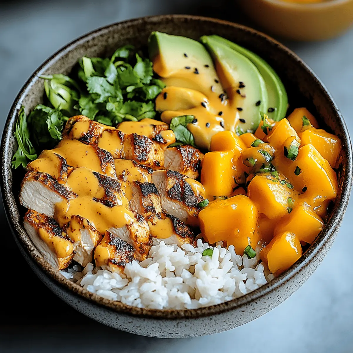 Delicious Chicken Buddha Bowl with Spicy Mango Sauce Recipe