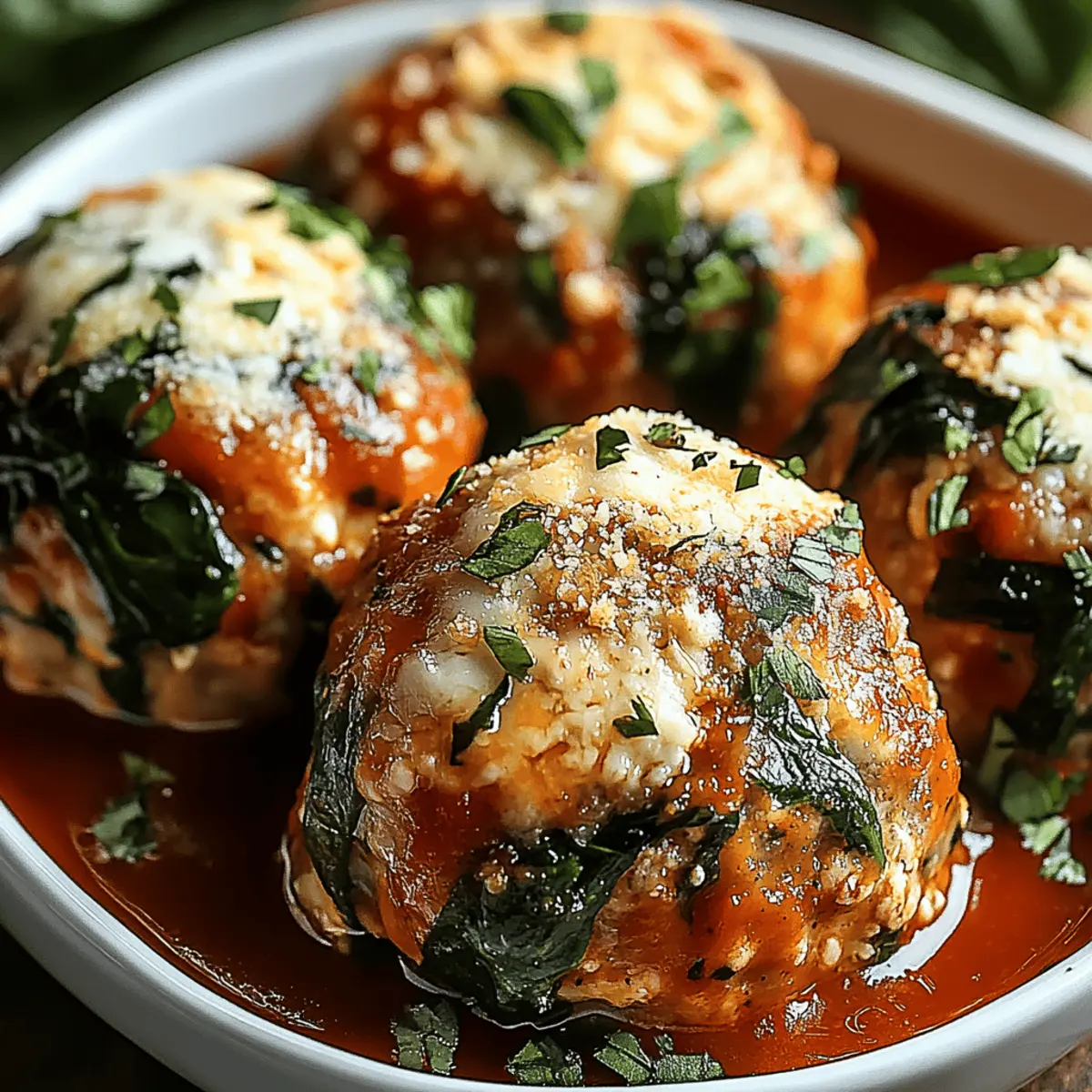 Baked Chicken Ricotta Meatballs with Spinach