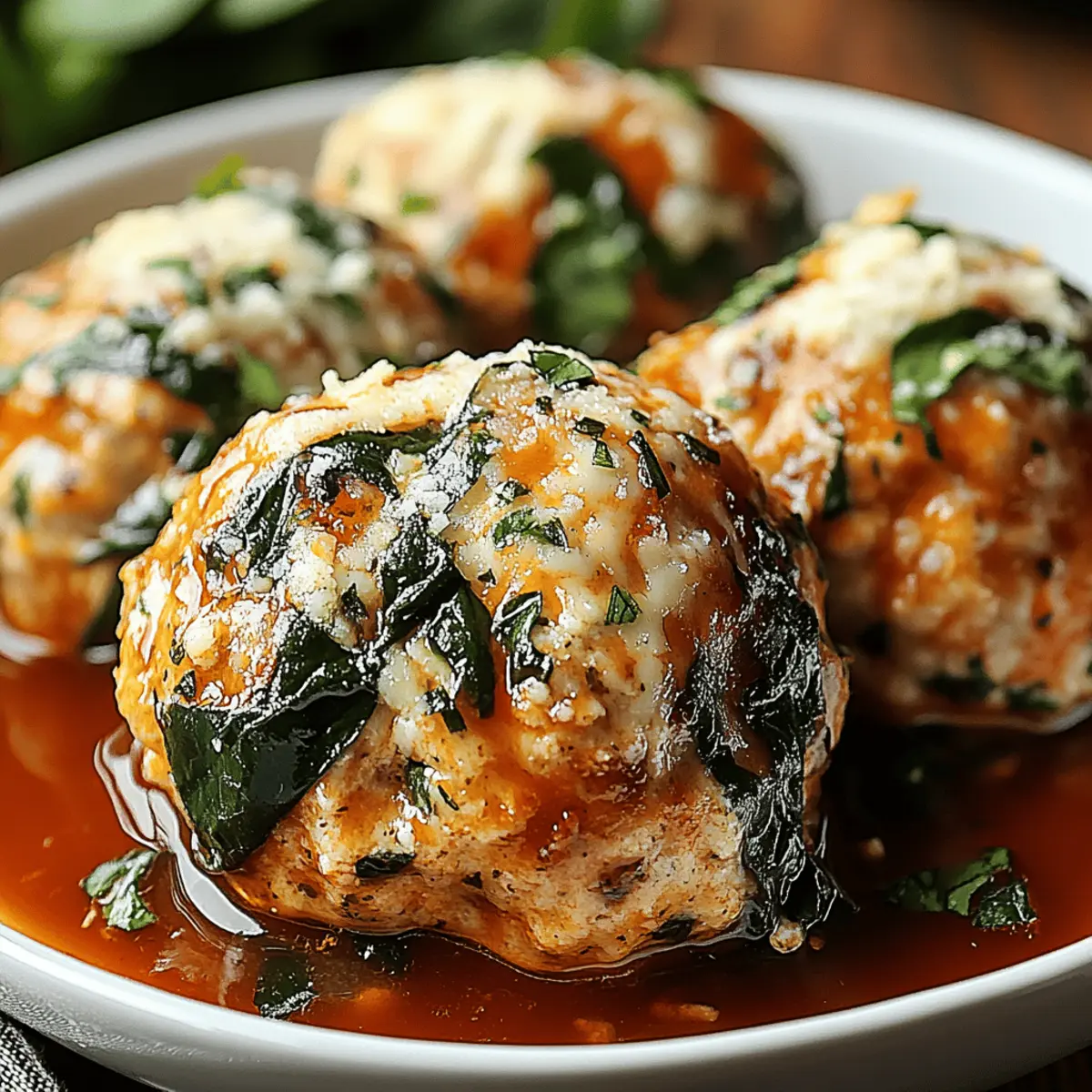 Juicy Baked Chicken Ricotta Meatballs with Spinach Delight