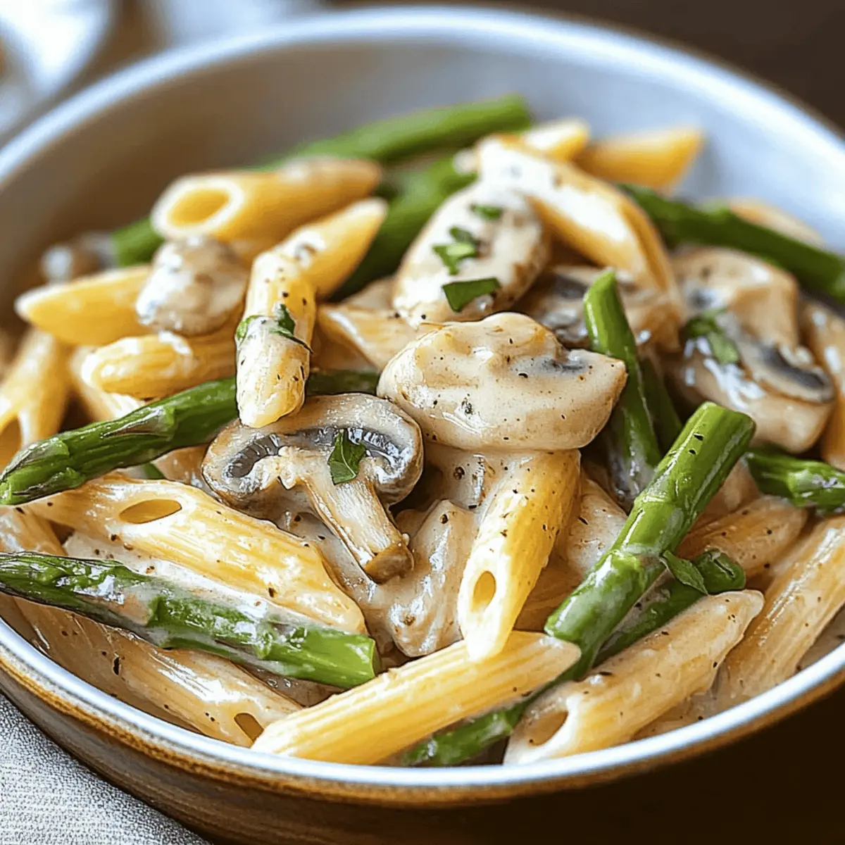 Indulgent Creamy Mushroom and Asparagus Chicken Penne Delight