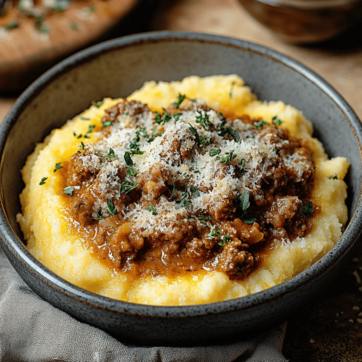 Indulgent Creamy Sausage Ragu with Cheesy Polenta Bowls