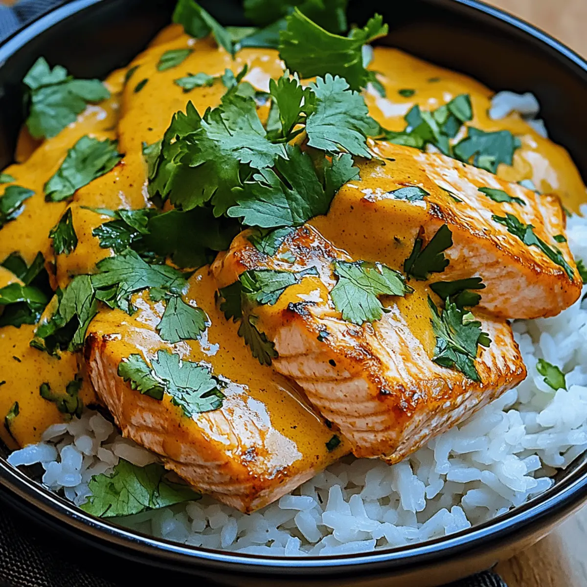 Delicious Curried Salmon Rice Bowl with Coconut Curry Sauce