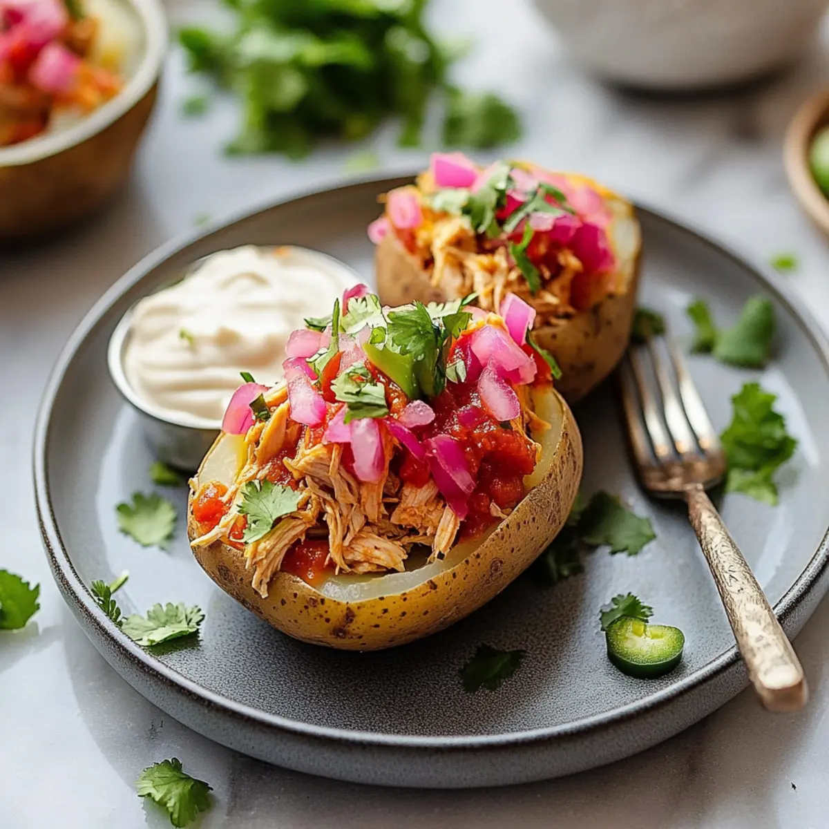 Crockpot Salsa Chicken Stuffed Potatoes