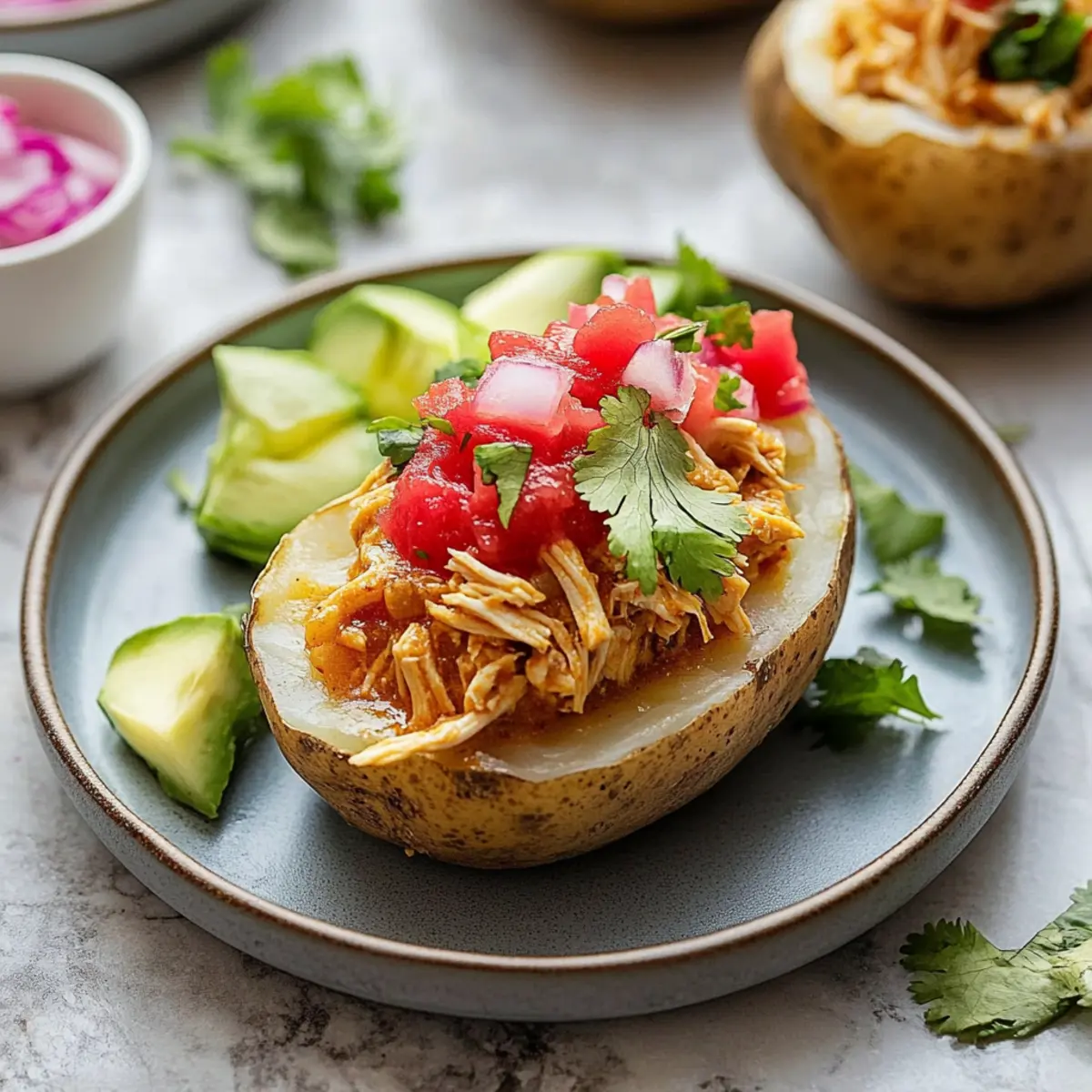 Juicy Crockpot Salsa Chicken Stuffed Potatoes Made Easy