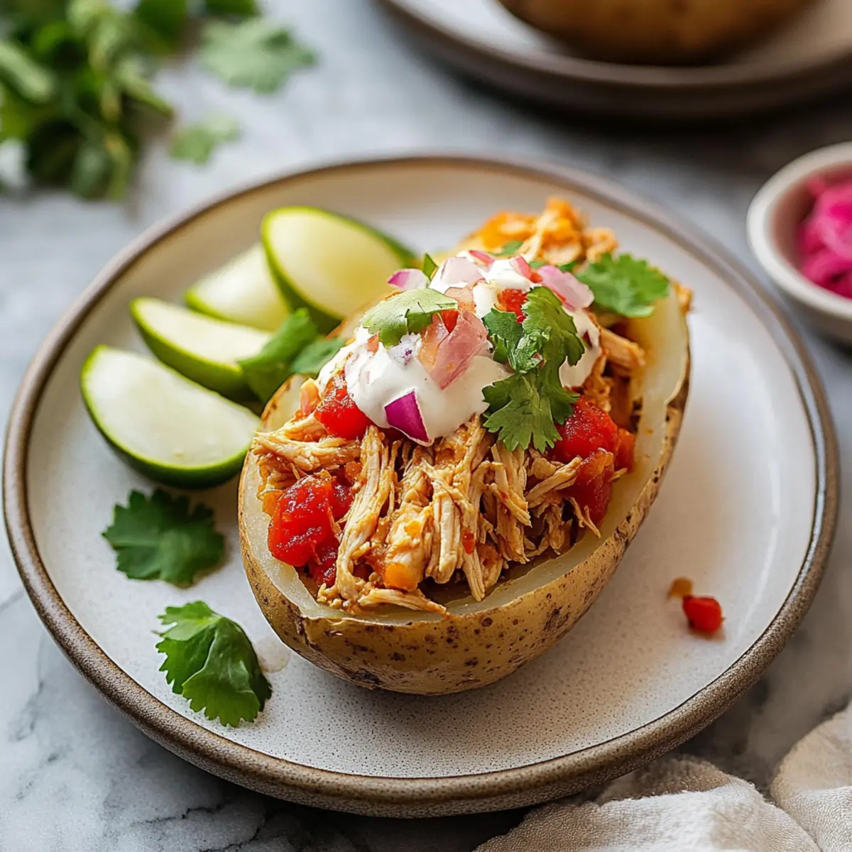 Crockpot Salsa Chicken Stuffed Potatoes