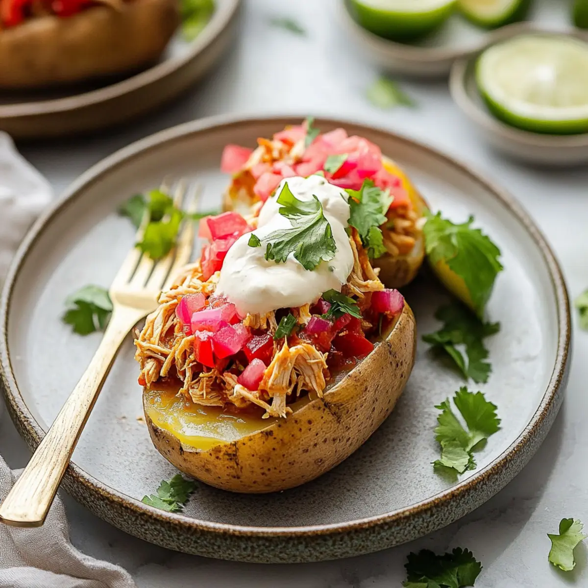 Crockpot Salsa Chicken Stuffed Potatoes