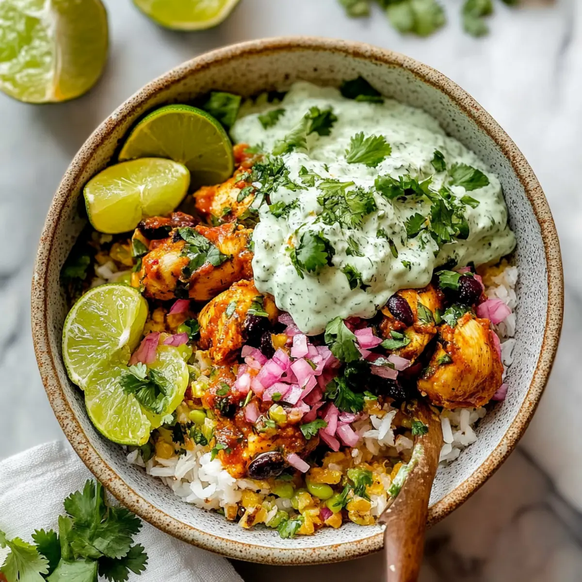 Instant Pot Salsa Chicken with Cilantro-Lime Crema
