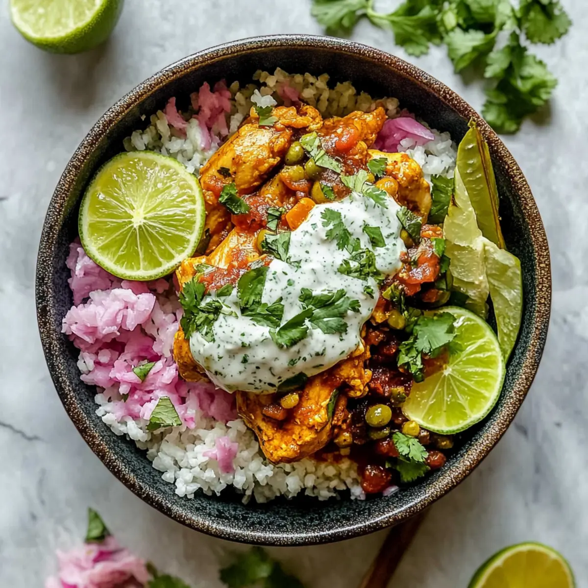 Juicy Instant Pot Salsa Chicken with Cilantro-Lime Crema
