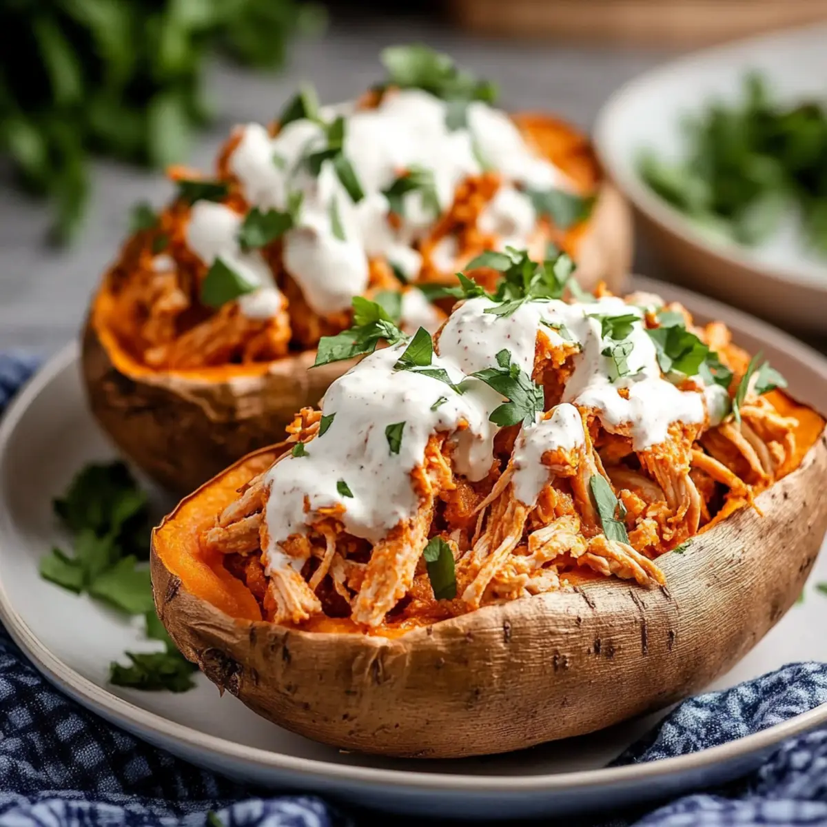 Slow Cooker Buffalo Chicken Stuffed Sweet Potatoes