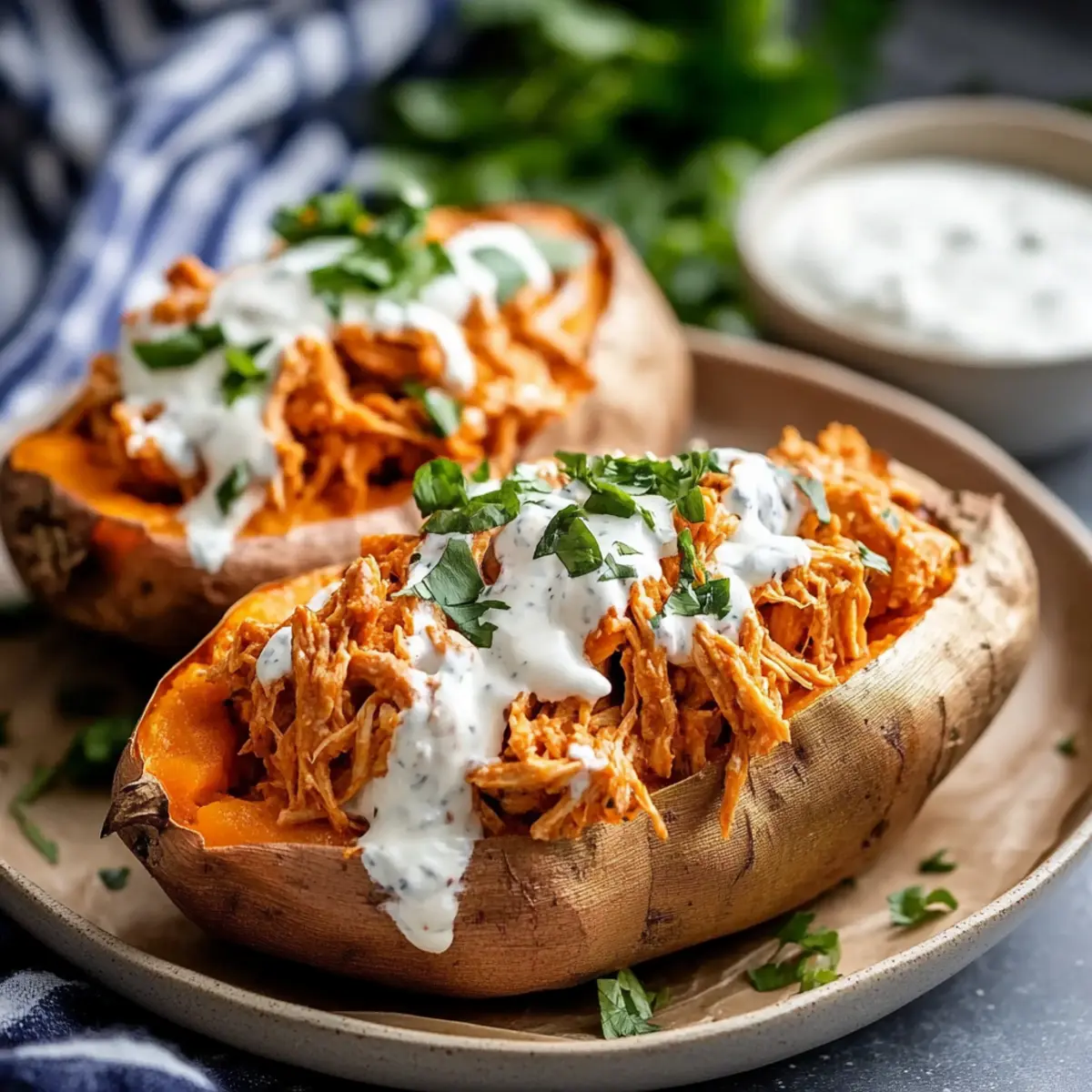 Slow Cooker Buffalo Chicken Stuffed Sweet Potatoes