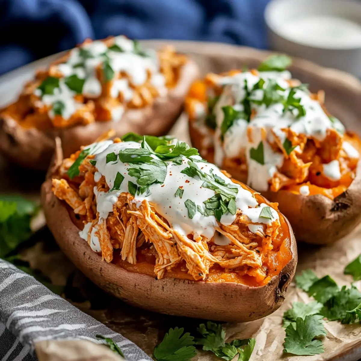 Slow Cooker Buffalo Chicken Stuffed Sweet Potatoes