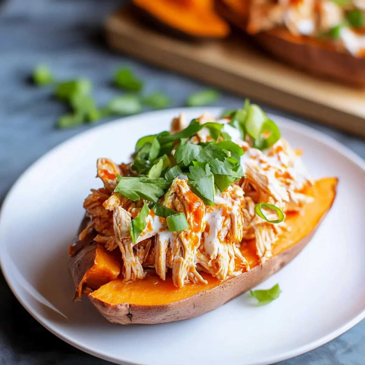 Slow Cooker Buffalo Chicken Sweet Potatoes