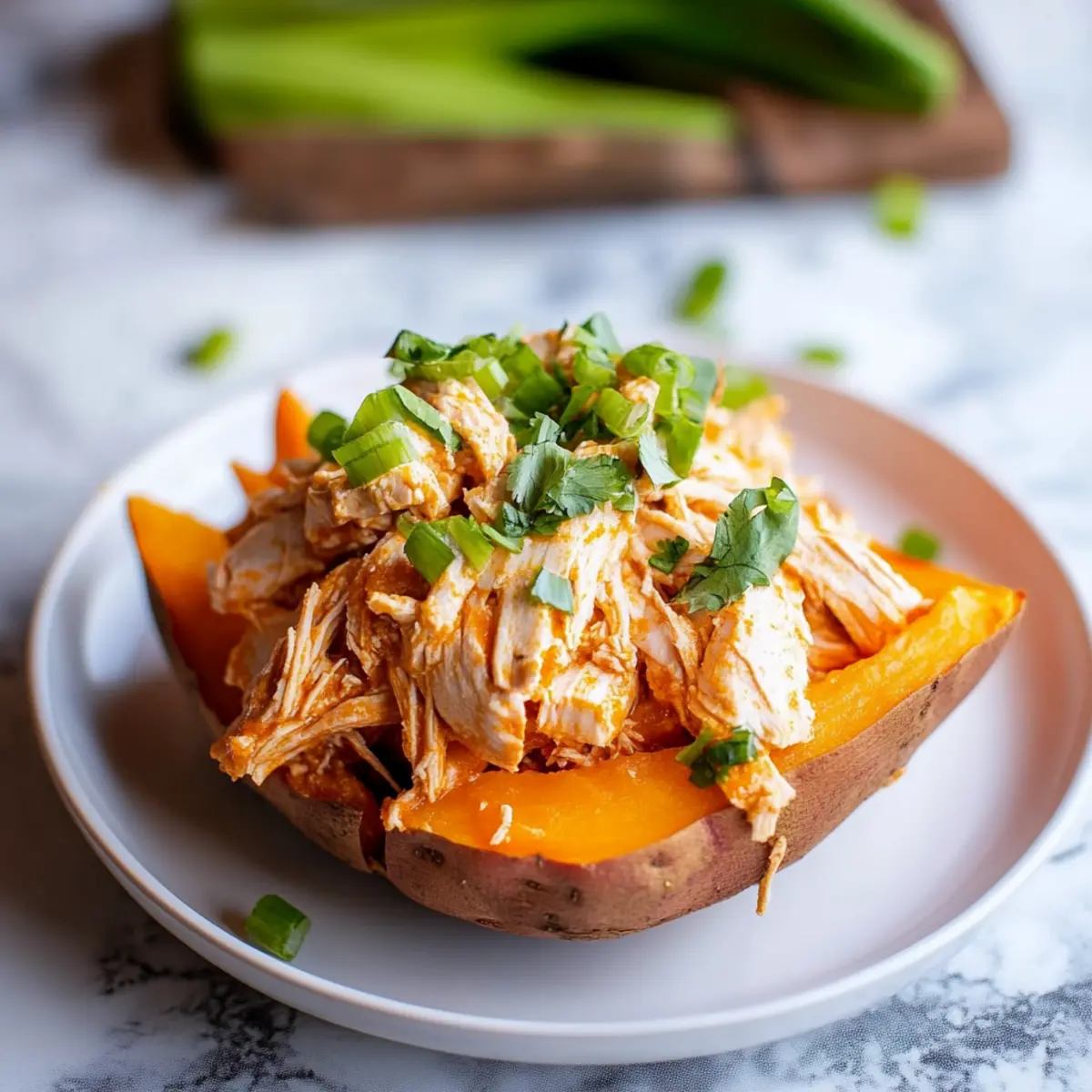 Slow Cooker Buffalo Chicken Sweet Potatoes