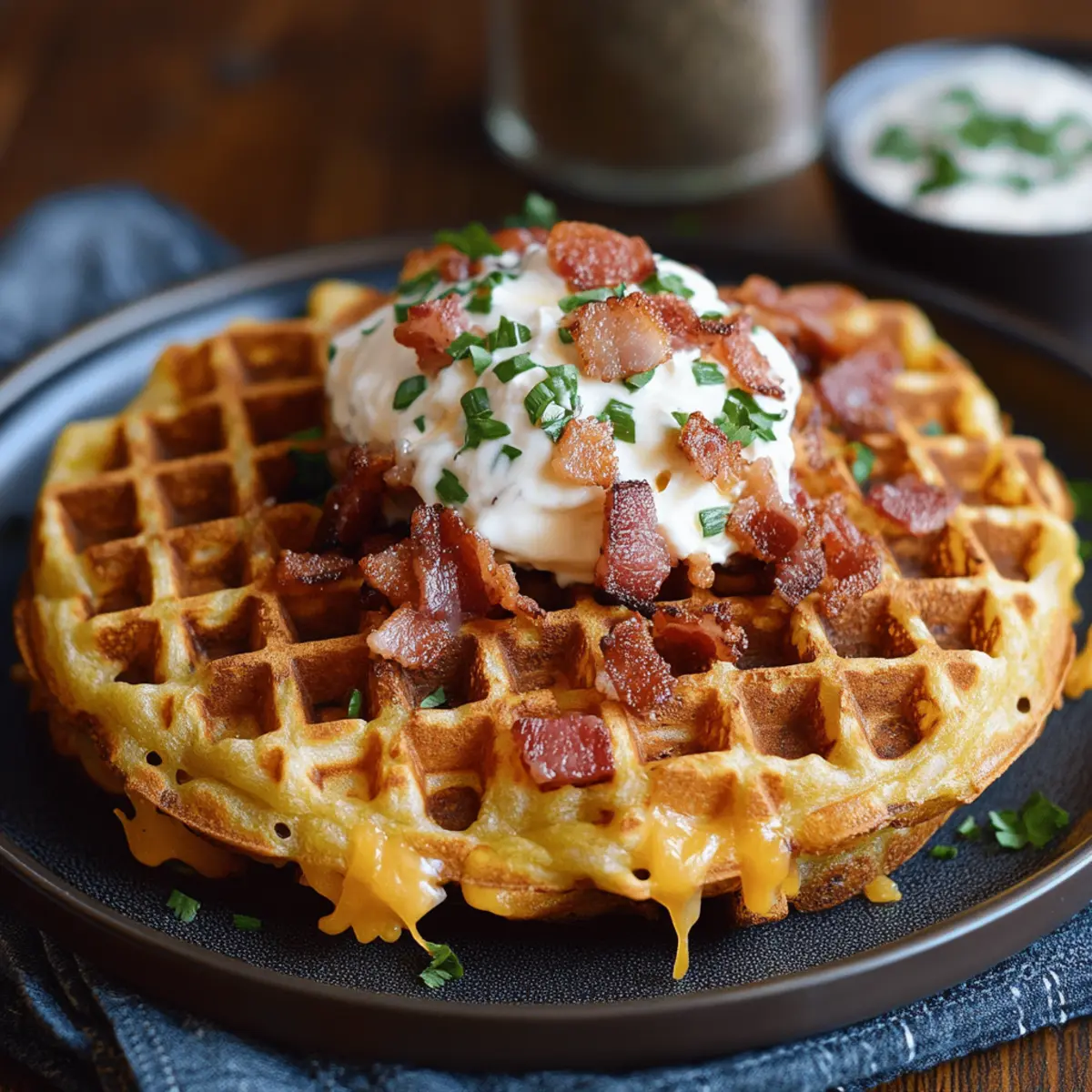 Indulgent Bacon and Cheese Loaded Hashbrown Waffles Delight