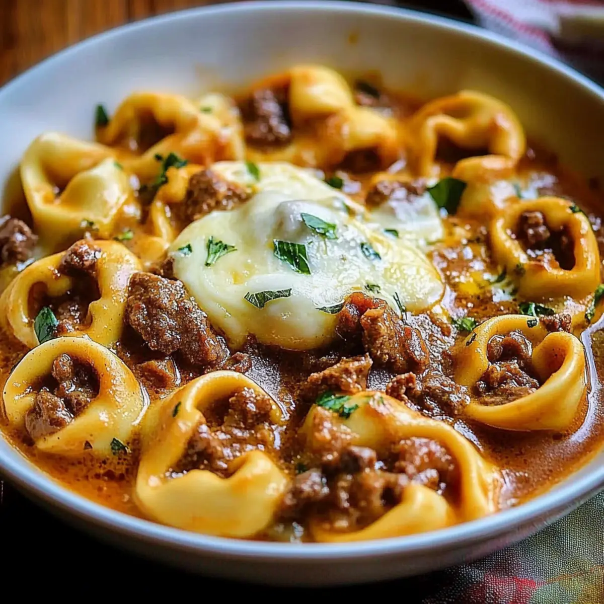 Cheesesteak Tortellini in Rich Provolone Sauce