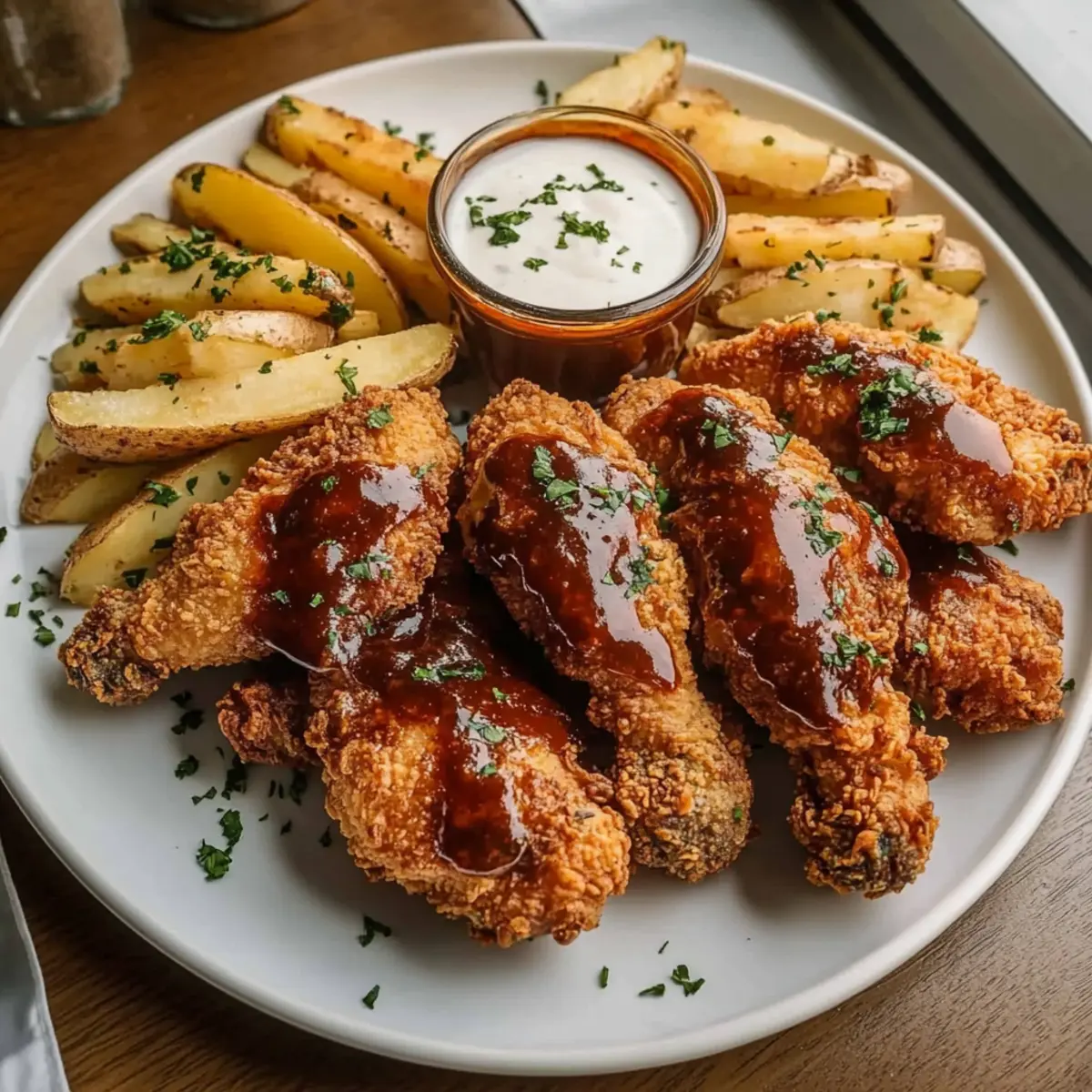 Crispy Fried Chicken with Cheesy Potato Wedges