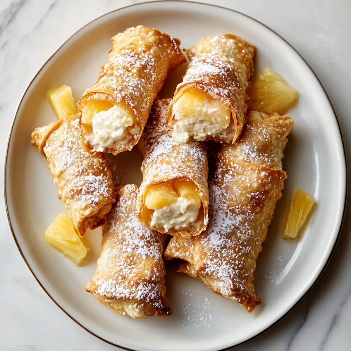 Indulgent Pineapple Cheesecake Stuffed Eggrolls to Savor