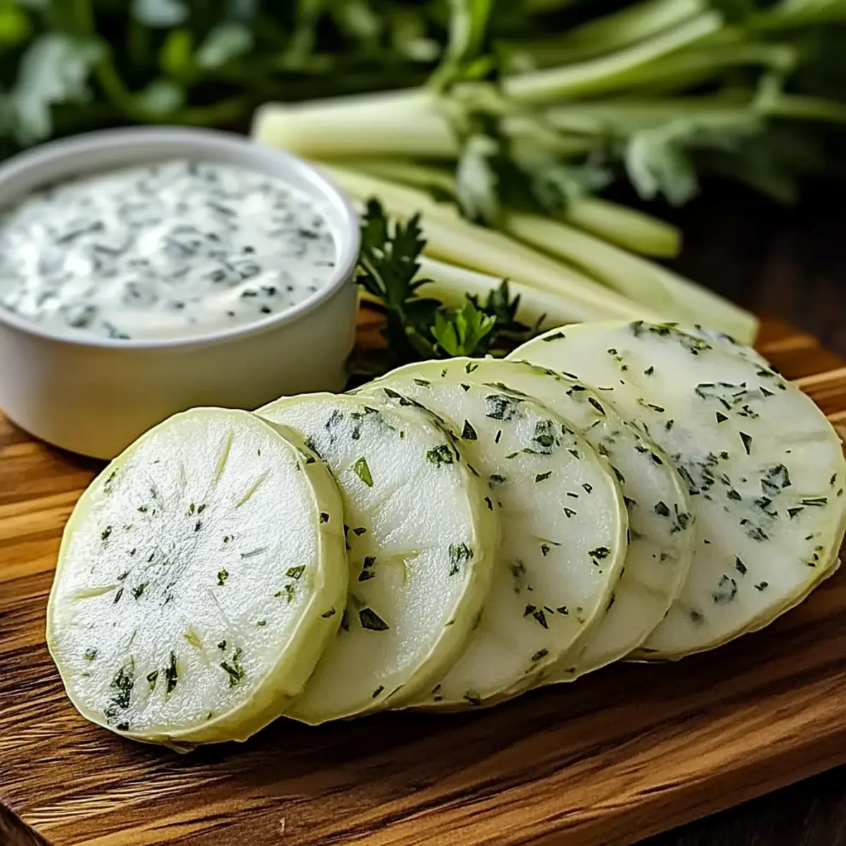 Sliced Kohlrabi with Herb Dip