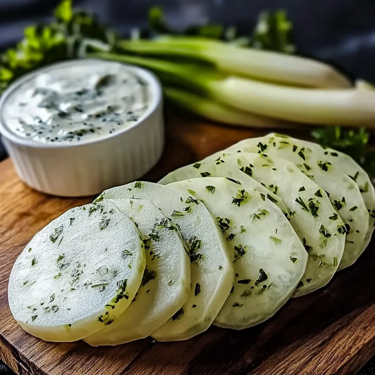 Sliced Kohlrabi with Herb Dip: A Refreshing Healthy Snack