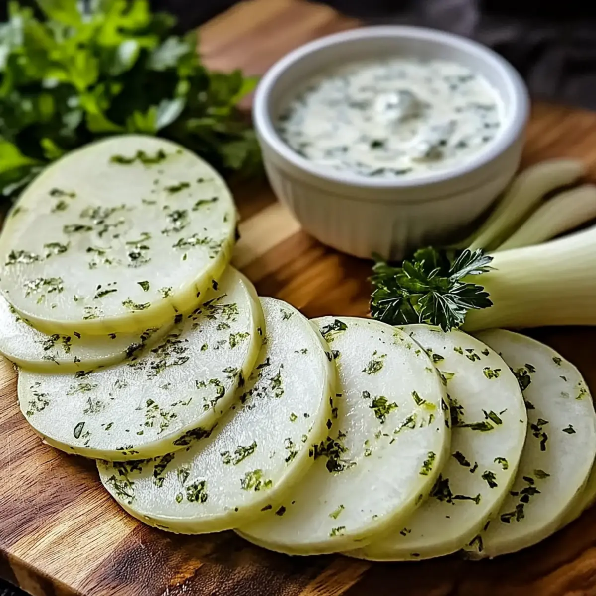 Sliced Kohlrabi with Herb Dip