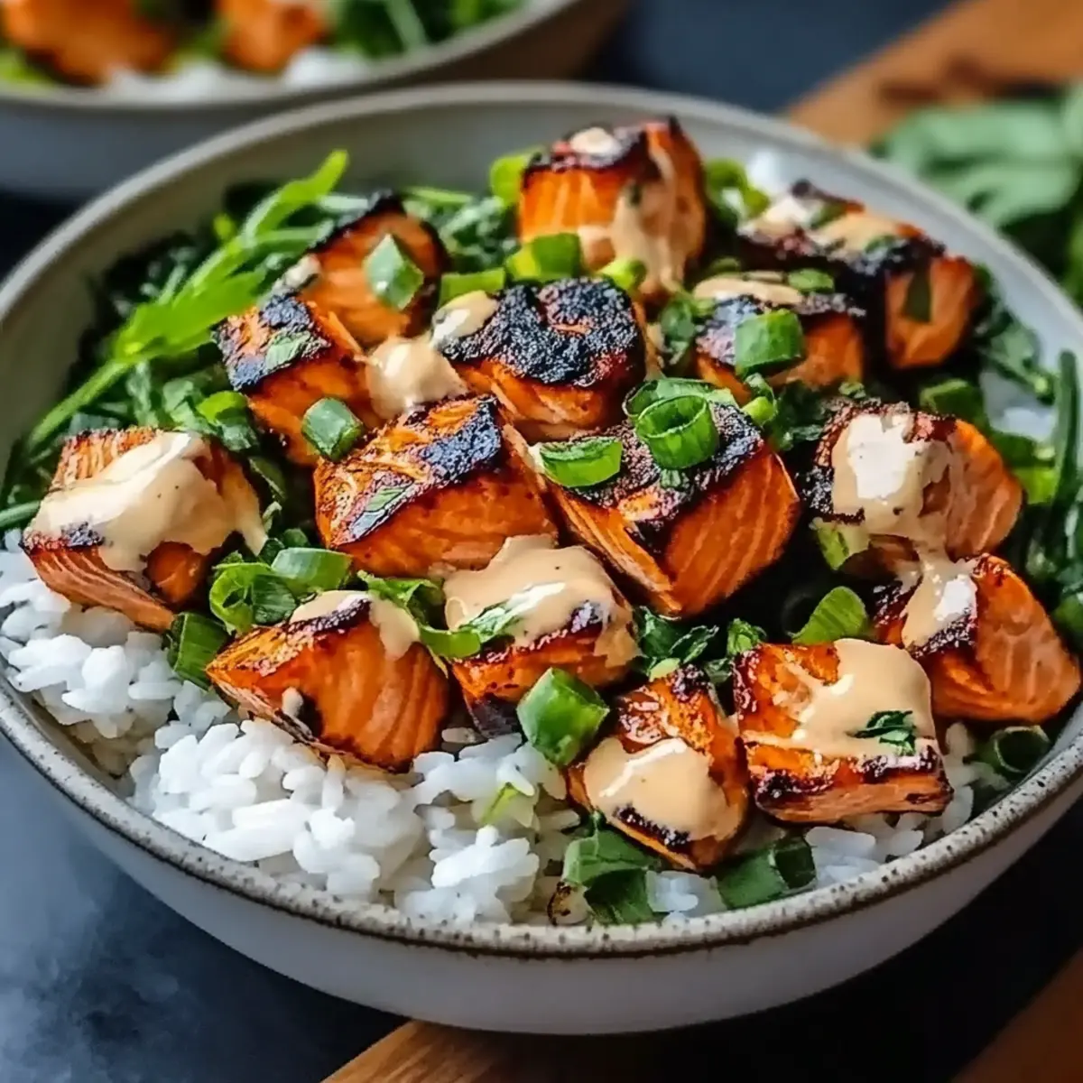 Irresistibly Spicy Bang Bang Salmon Bowls With Rice for Dinner