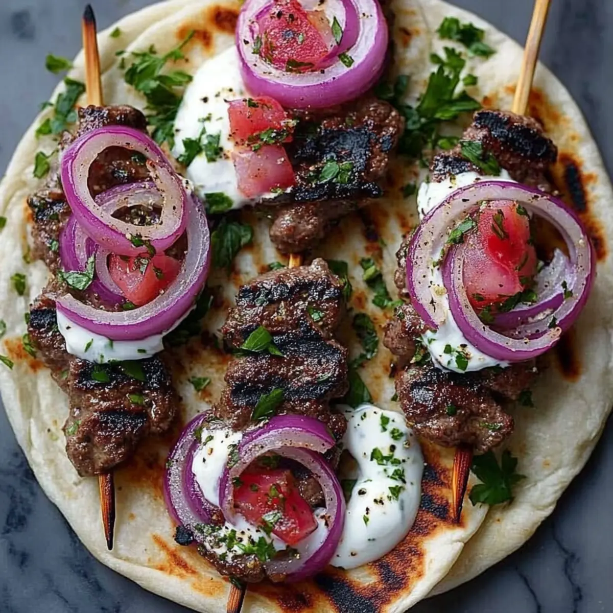 Oven-Baked Kebabs with Sumac Onions and Garlic Yoghurt