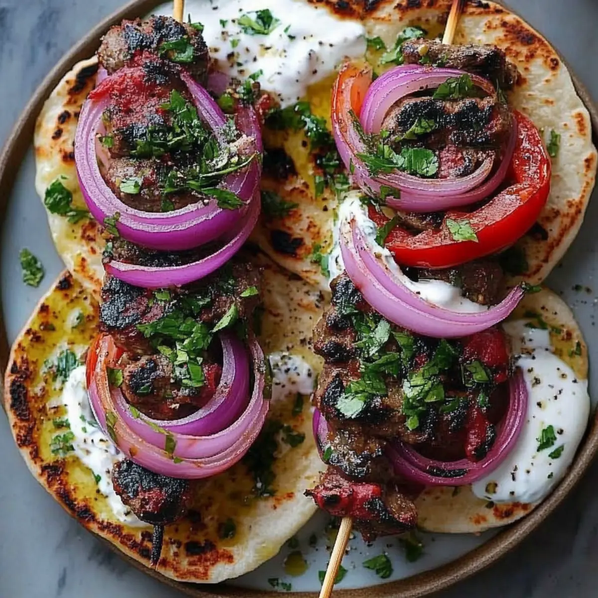 Oven-Baked Kebabs with Sumac Onions and Garlic Yoghurt