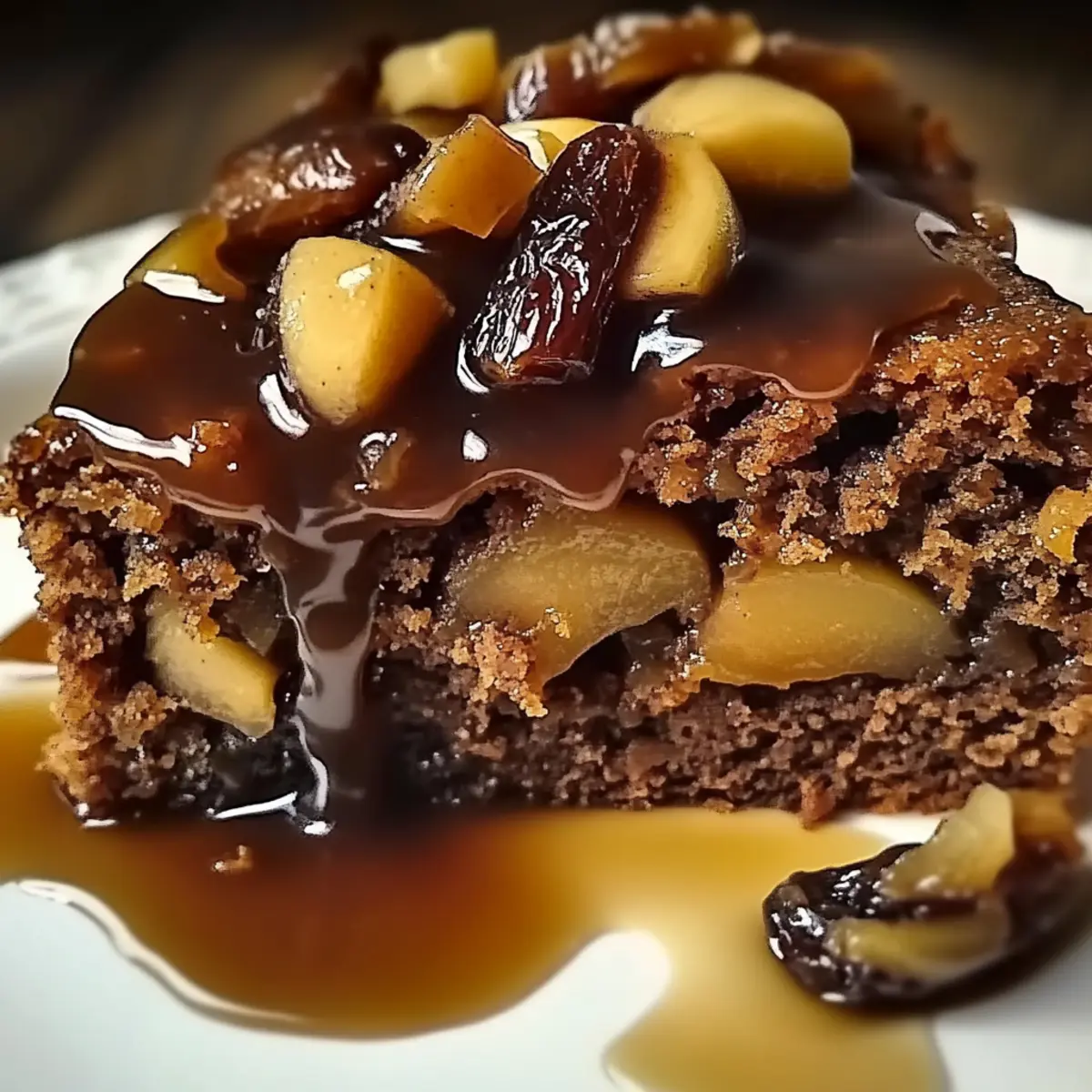 Soft Apple Date Rustic Cake with Toffee Glaze